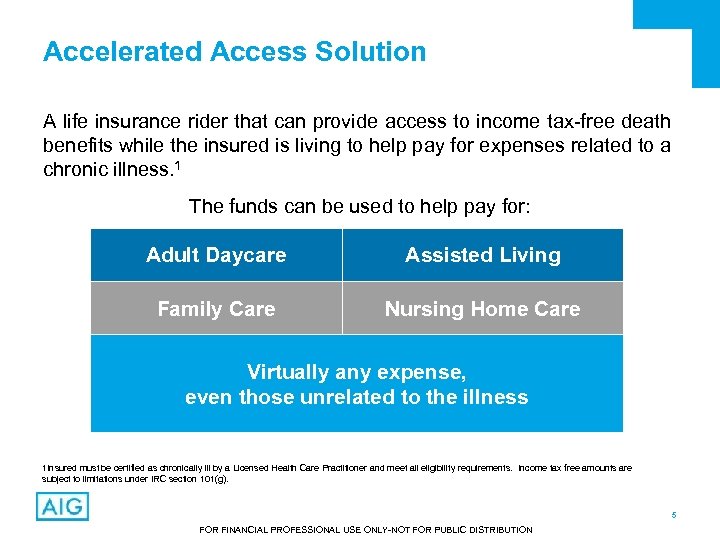 Accelerated Access Solution A life insurance rider that can provide access to income tax-free