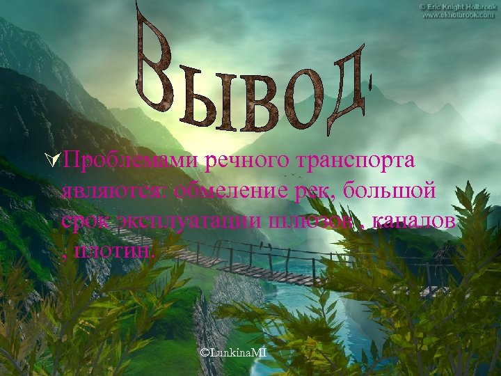 ÚПроблемами речного транспорта являются: обмеление рек, большой срок эксплуатации шлюзов , каналов , плотин.