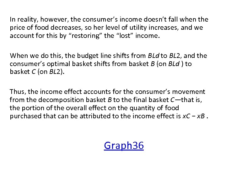 In reality, however, the consumer’s income doesn’t fall when the price of food decreases,