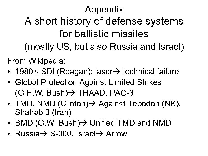 Appendix A short history of defense systems for ballistic missiles (mostly US, but also