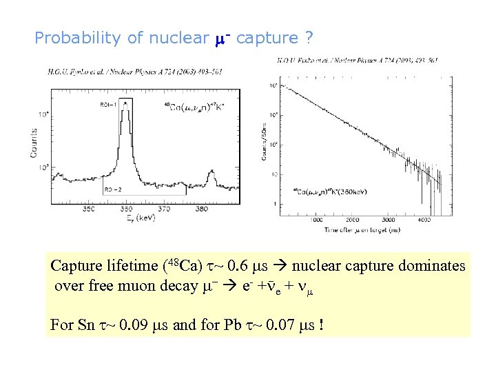 Probability of nuclear m- capture ? Capture lifetime (48 Ca) t~ 0. 6 ms