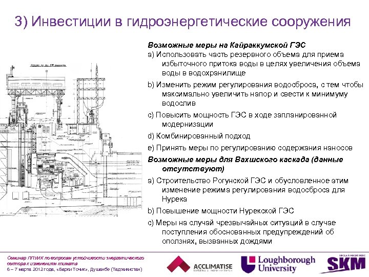 3) Инвестиции в гидроэнергетические сооружения Возможные меры на Кайраккумской ГЭС a) Использовать часть резервного