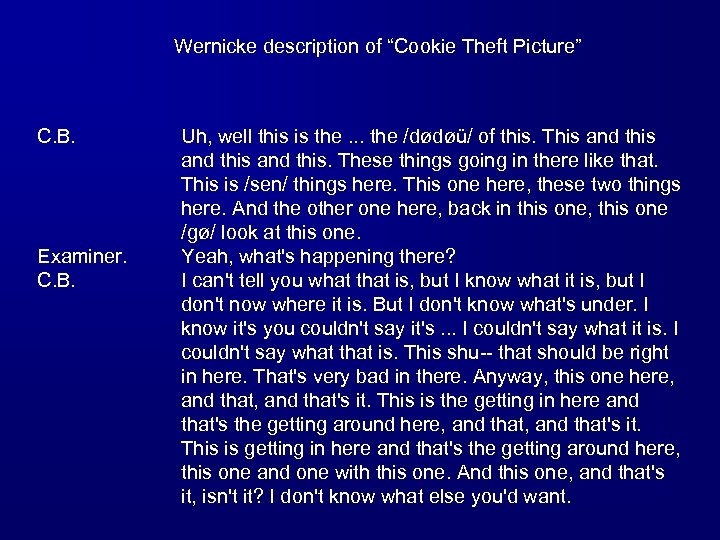 Wernicke description of “Cookie Theft Picture” C. B. Examiner. C. B. Uh, well this