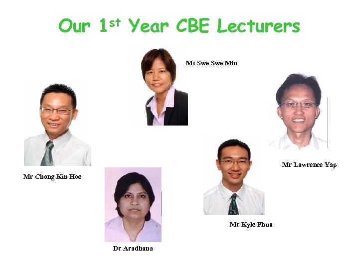 Our 1 st Year CBE Lecturers Ms Swe Min Mr Lawrence Yap Mr Chong