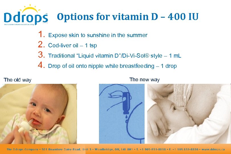 Options for vitamin D – 400 IU 1. 2. 3. 4. The old way