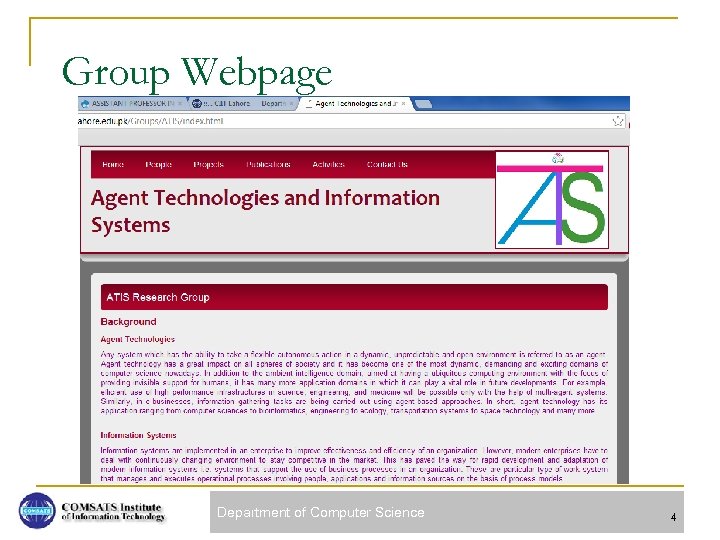 Group Webpage Department of Computer Science 4 