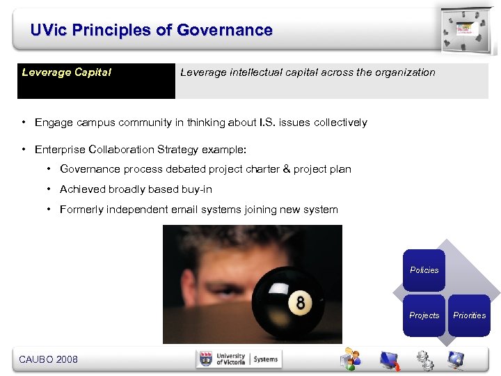 UVic Principles of Governance Leverage Capital Leverage intellectual capital across the organization • Engage