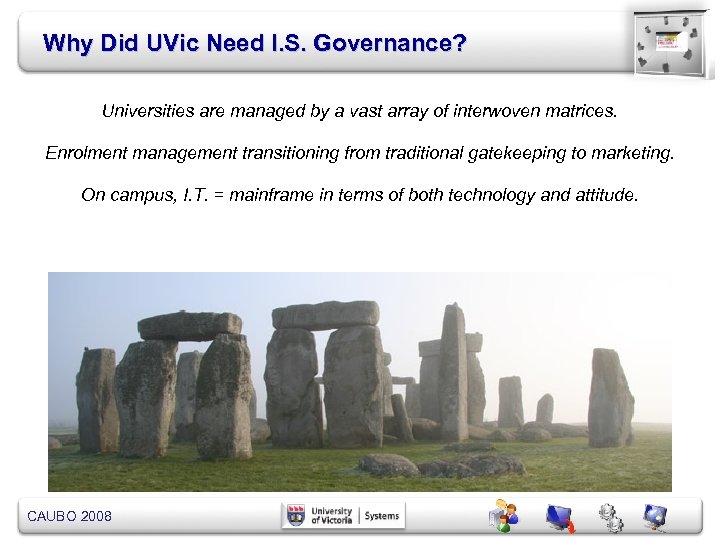 Why Did UVic Need I. S. Governance? Universities are managed by a vast array