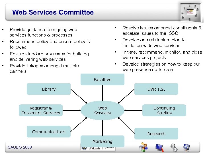 Web Services Committee • • • Provide guidance to ongoing web services functions &