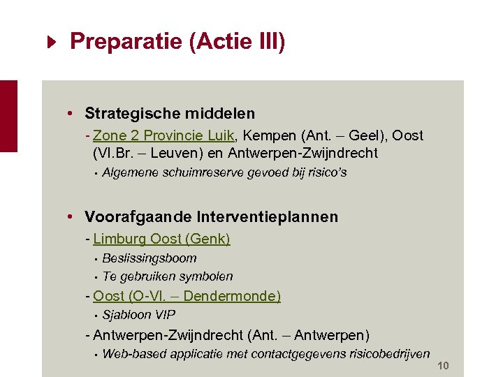 Preparatie (Actie III) • Strategische middelen - Zone 2 Provincie Luik, Kempen (Ant. –