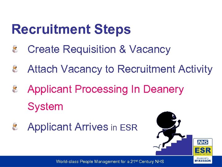 Recruitment Steps Create Requisition & Vacancy Attach Vacancy to Recruitment Activity Applicant Processing In