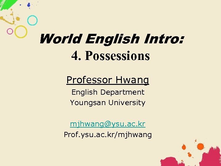 World English Intro: 4. Possessions Professor Hwang English Department Youngsan University mjhwang@ysu. ac. kr