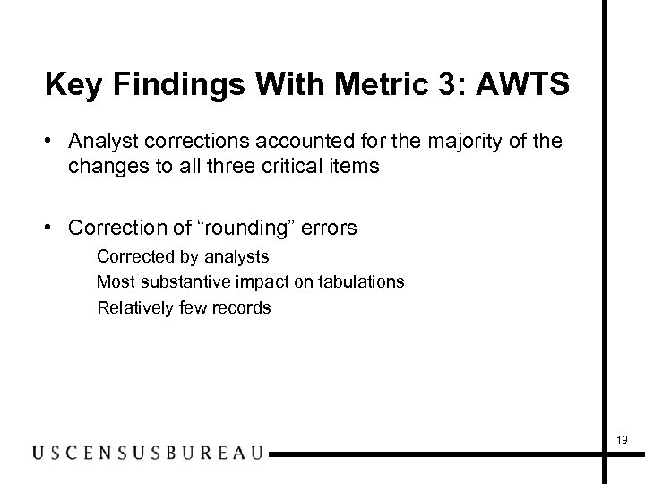 Key Findings With Metric 3: AWTS • Analyst corrections accounted for the majority of