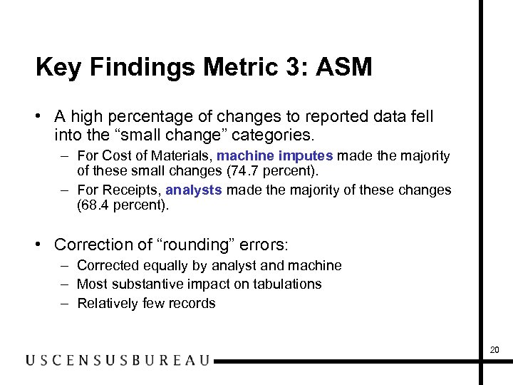 Key Findings Metric 3: ASM • A high percentage of changes to reported data