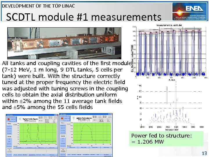 DEVELOPMENT OF THE TOP LINAC SCDTL module #1 measurements All tanks and coupling cavities