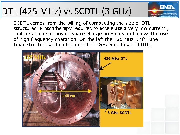 DTL (425 MHz) vs SCDTL (3 GHz) SCDTL comes from the willing of compacting