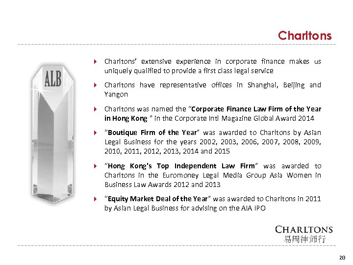 Charltons Charltons’ extensive experience in corporate finance makes us uniquely qualified to provide a