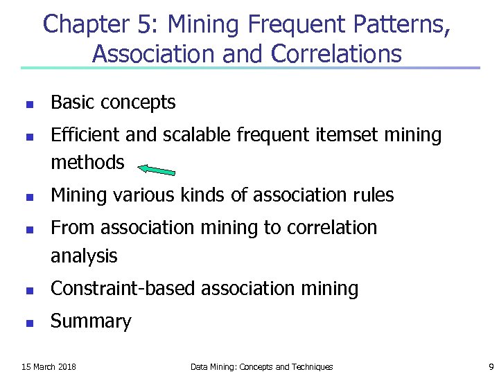 Chapter 5: Mining Frequent Patterns, Association and Correlations n n Basic concepts Efficient and