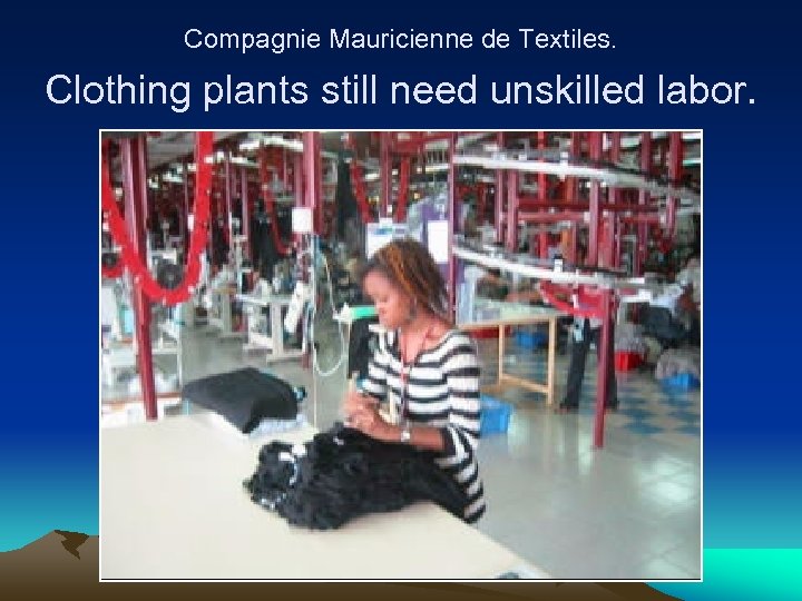 Compagnie Mauricienne de Textiles. Clothing plants still need unskilled labor. 