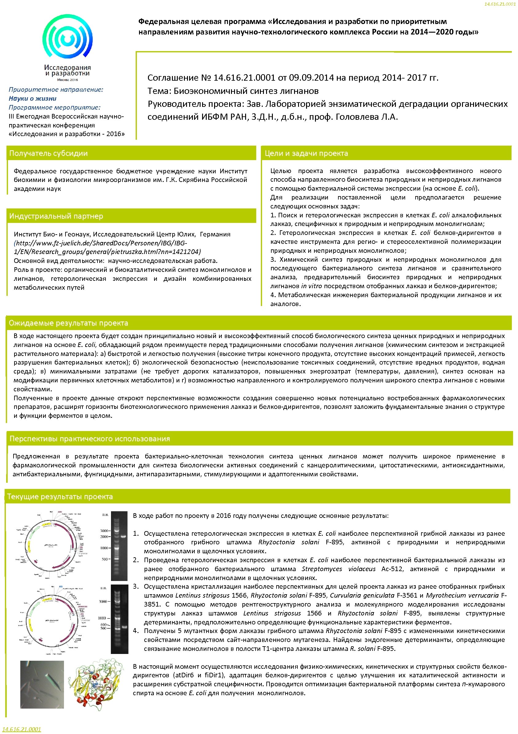14. 616. 21. 0001 Федеральная целевая программа «Исследования и разработки по приоритетным направлениям развития