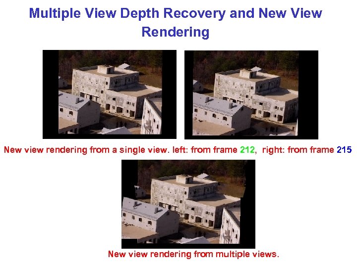 Multiple View Depth Recovery and New View Rendering New view rendering from a single