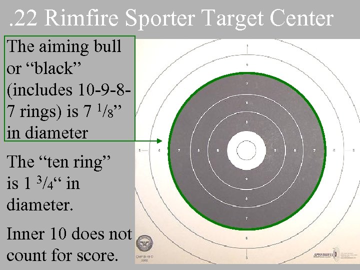 . 22 Rimfire Sporter Target Center The aiming bull or “black” (includes 10 -9