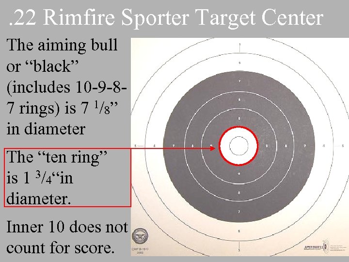 . 22 Rimfire Sporter Target Center The aiming bull or “black” (includes 10 -9