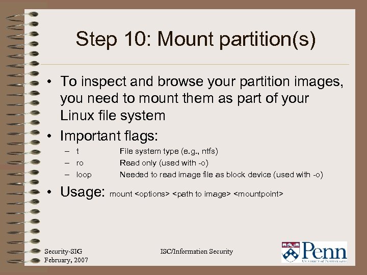 Step 10: Mount partition(s) • To inspect and browse your partition images, you need