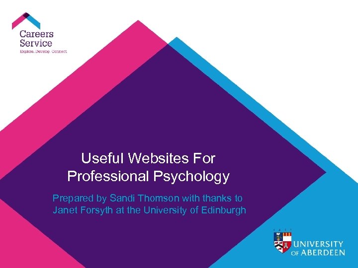 Useful Websites For Professional Psychology Prepared by Sandi Thomson with thanks to Janet Forsyth