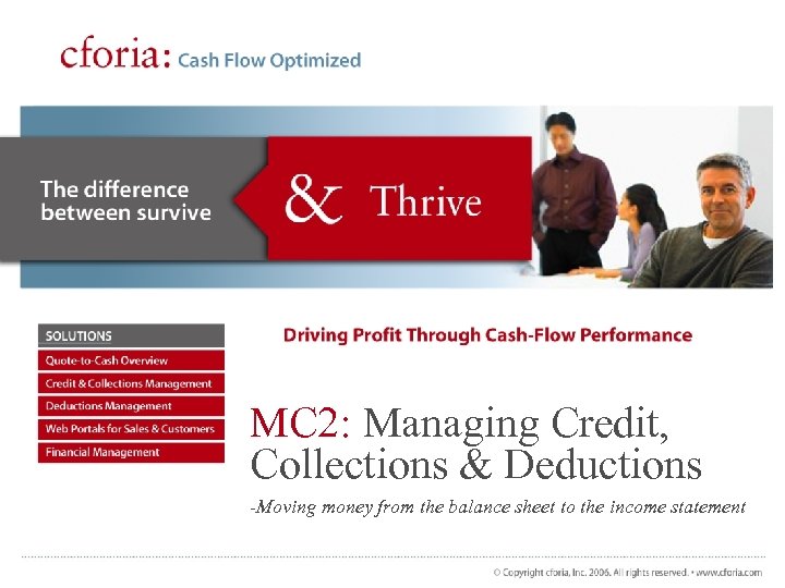 cforia: MC 2: Managing Credit, Collections & Deductions -Moving money from the balance sheet