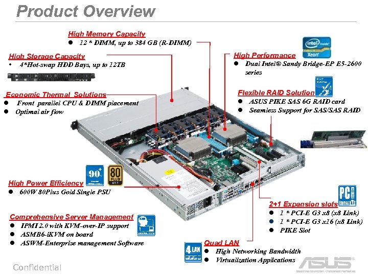 Product Overview High Memory Capacity l 12 * DIMM, up to 384 GB (R-DIMM)