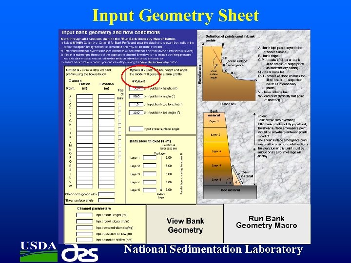 Input Geometry Sheet Run Bank Geometry Macro National Sedimentation Laboratory 