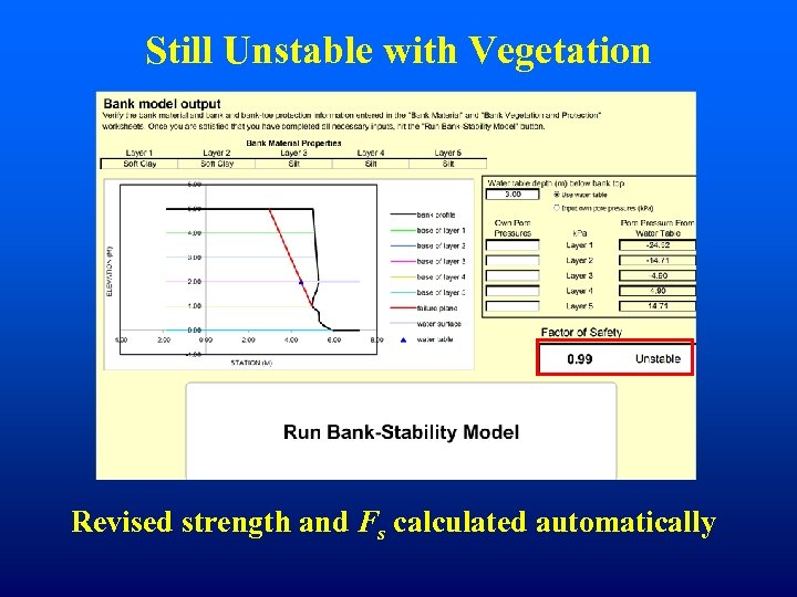 Still Unstable with Vegetation Revised strength and Fs calculated automatically 