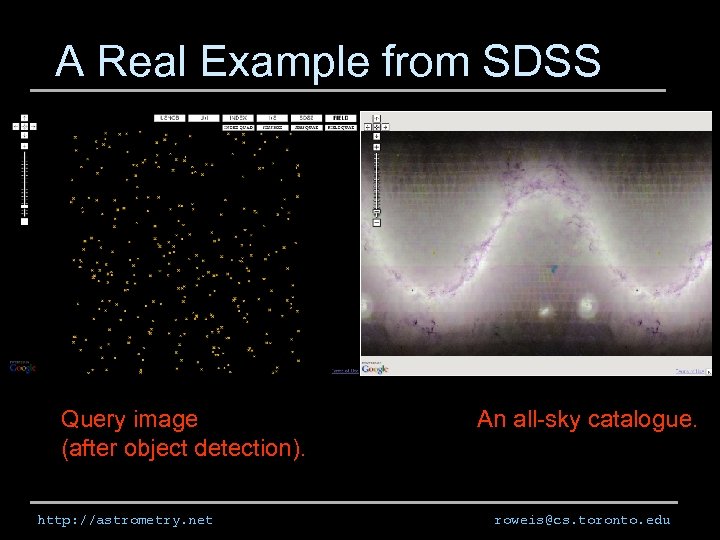 A Real Example from SDSS Query image (after object detection). http: //astrometry. net An