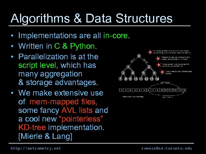 Algorithms & Data Structures • Implementations are all in-core. • Written in C &