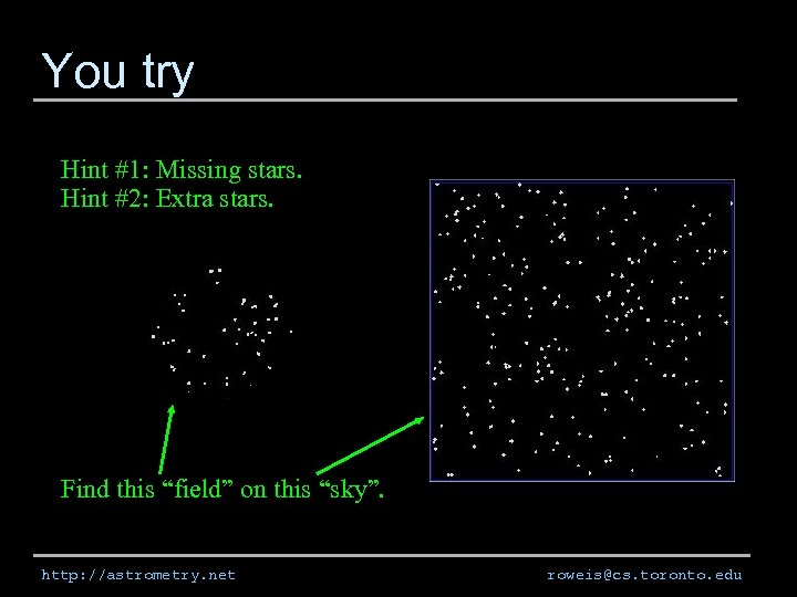 You try Hint #1: Missing stars. Hint #2: Extra stars. Find this “field” on