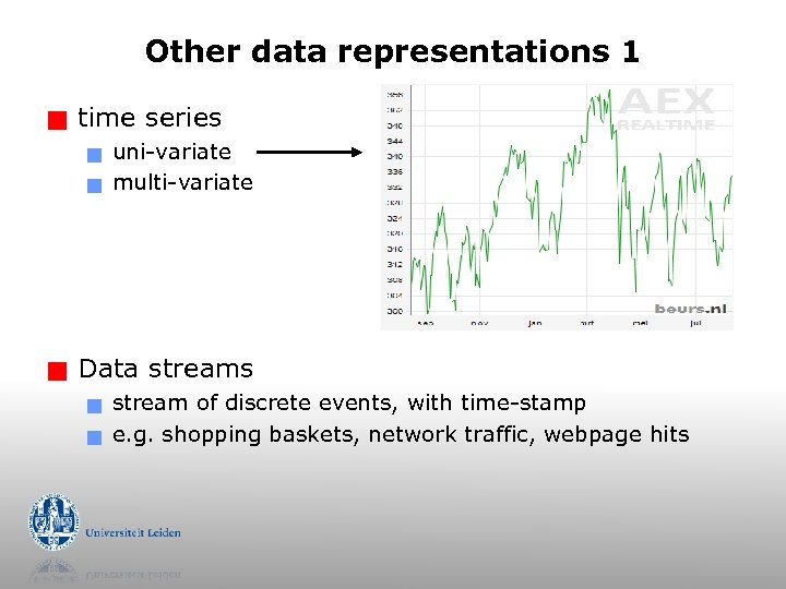 Other data representations 1 g time series g g g uni-variate multi-variate Data streams