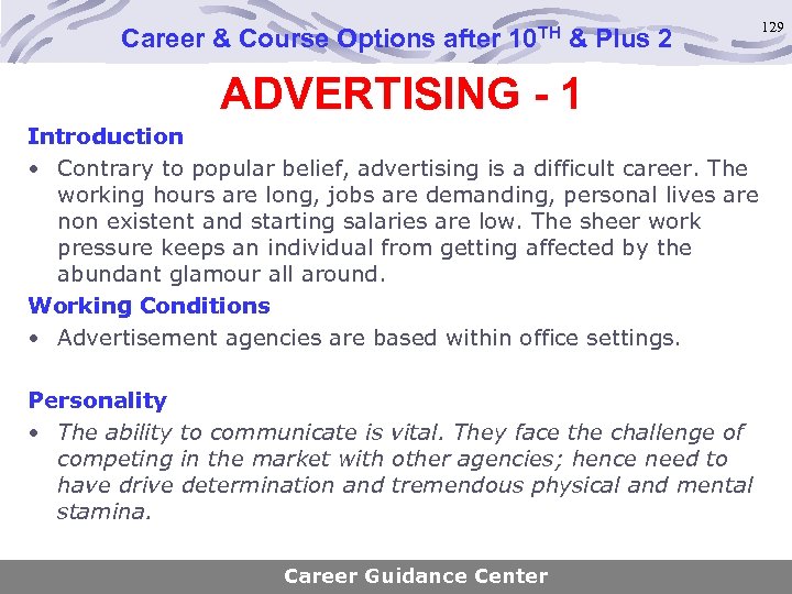 Career & Course Options after 10 TH & Plus 2 129 ADVERTISING - 1