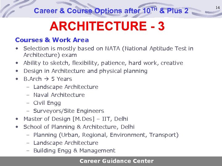 Career & Course Options after 10 TH & Plus 2 ARCHITECTURE - 3 Courses
