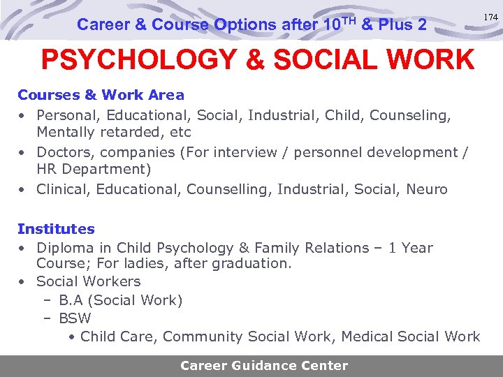 Career & Course Options after 10 TH & Plus 2 PSYCHOLOGY & SOCIAL WORK