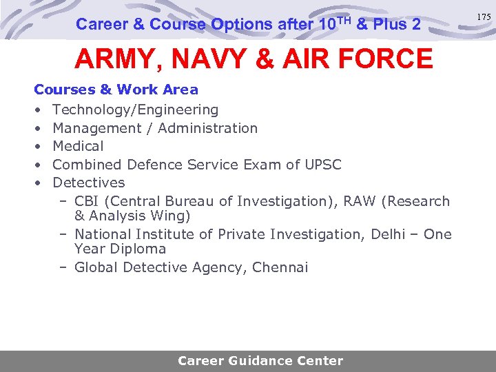 Career & Course Options after 10 TH & Plus 2 ARMY, NAVY & AIR