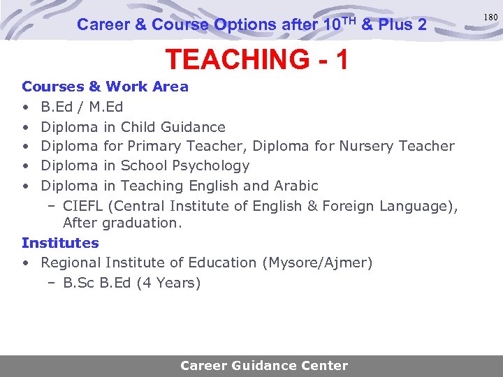 Career & Course Options after 10 TH & Plus 2 TEACHING - 1 Courses