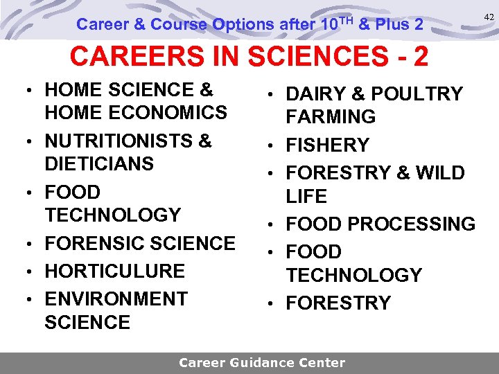 Career & Course Options after 10 TH & Plus 2 CAREERS IN SCIENCES -