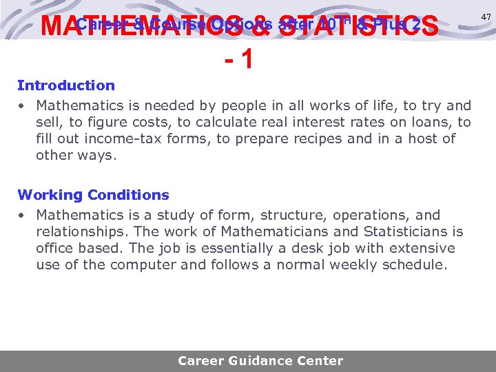 MATHEMATICS & STATISTICS -1 Career & Course Options after 10 TH & Plus 2