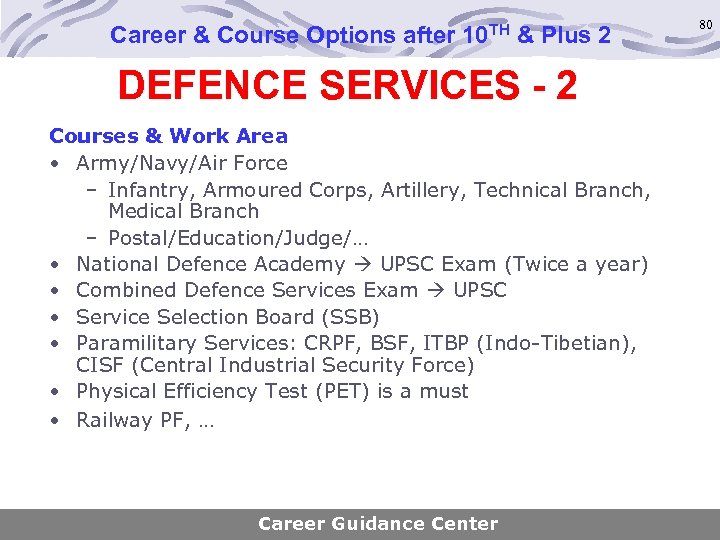 Career & Course Options after 10 TH & Plus 2 DEFENCE SERVICES - 2
