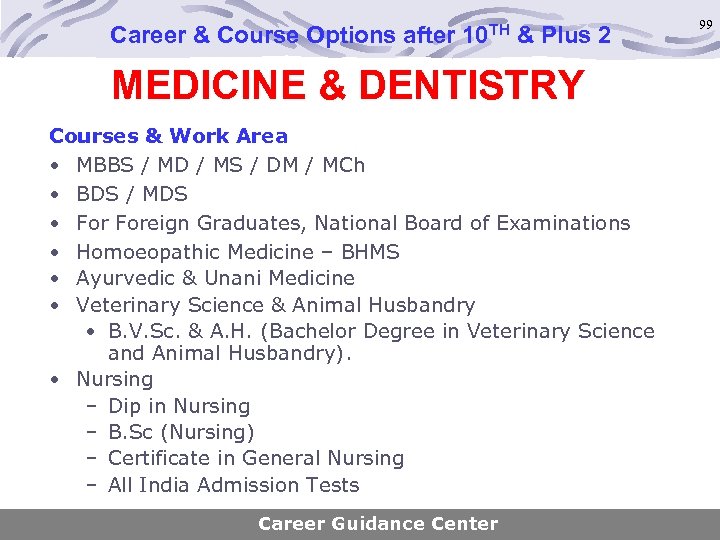 Career & Course Options after 10 TH & Plus 2 MEDICINE & DENTISTRY Courses