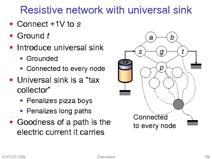 Resistive network with universal sink § Connect +1 V to s § Ground t