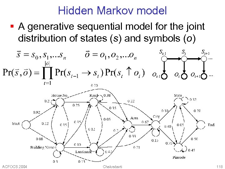 Hidden Markov model § A generative sequential model for the joint distribution of states