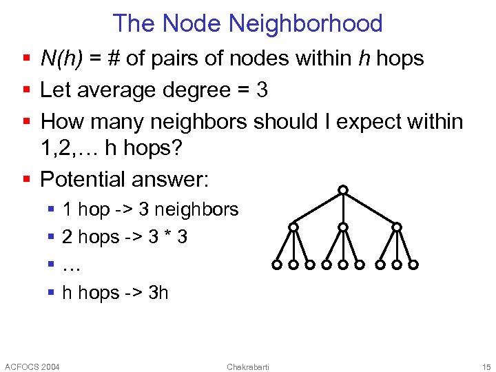 The Node Neighborhood § N(h) = # of pairs of nodes within h hops