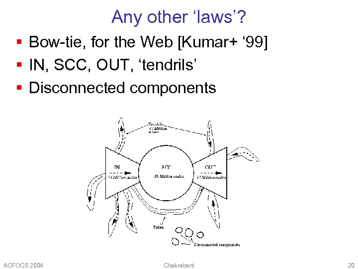 Any other ‘laws’? § Bow-tie, for the Web [Kumar+ ‘ 99] § IN, SCC,